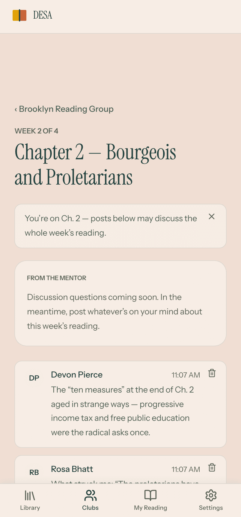 A club discussion thread with member posts