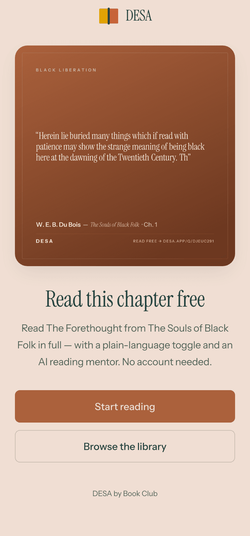 A shareable quote card generated from a book on DESA